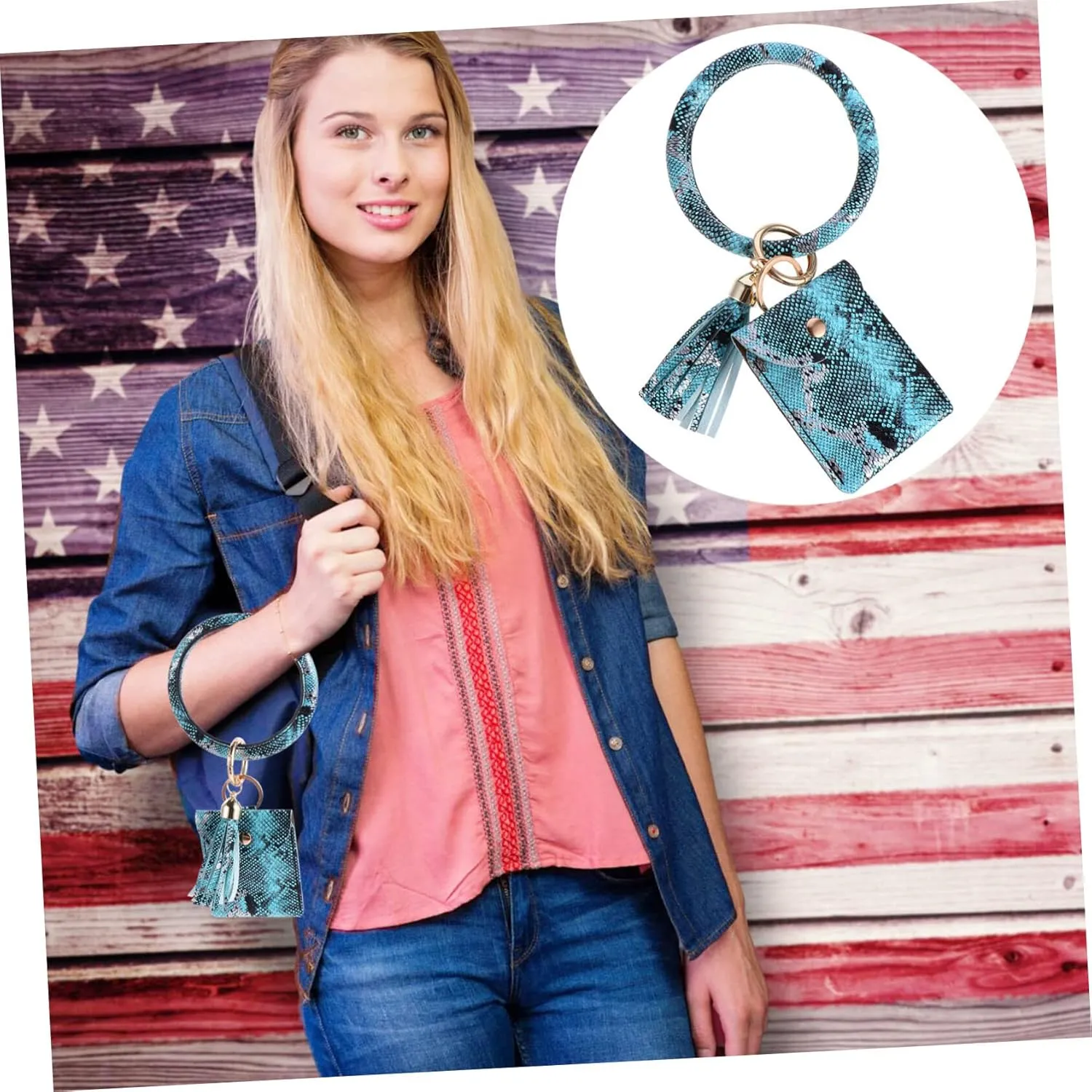 1 PC Bracelet Keychain Car Key Chain Car Key Hanging Keychain Cards Bag Red Card Holder Alloy Bracelet