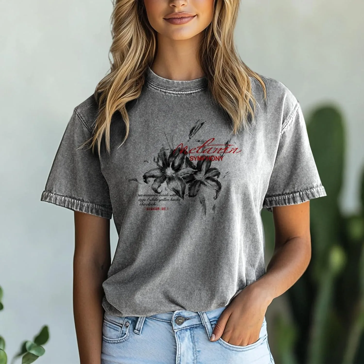 100% Cotton Tshirt for Women Graphic Print Short Sleeve Crewneck Casual Funny 2025 Summer Boho Tunis Tops
