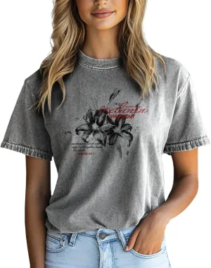 100% Cotton Tshirt for Women Graphic Print Short Sleeve Crewneck Casual Funny 2025 Summer Boho Tunis Tops