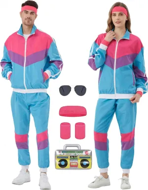 80s Tracksuit for Men Women 90s Windbreaker Retro Track Suit Costume 80s Outfit for Couples
