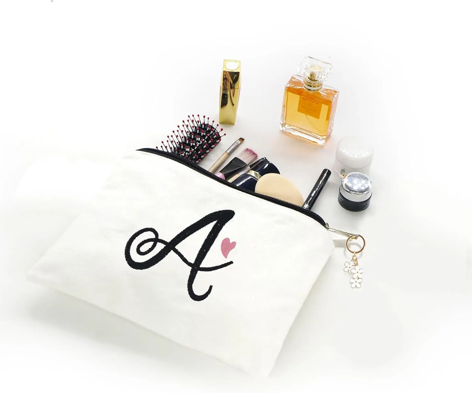 A-Z Embroidered letter combination cosmetic bagPersonalized Present Bag,cute Makeup Bag , Suitable for Wedding, Birthday, Holiday, is a Great Gift for Women, Mom, Teachers, Friends, Bridesmaids (H)