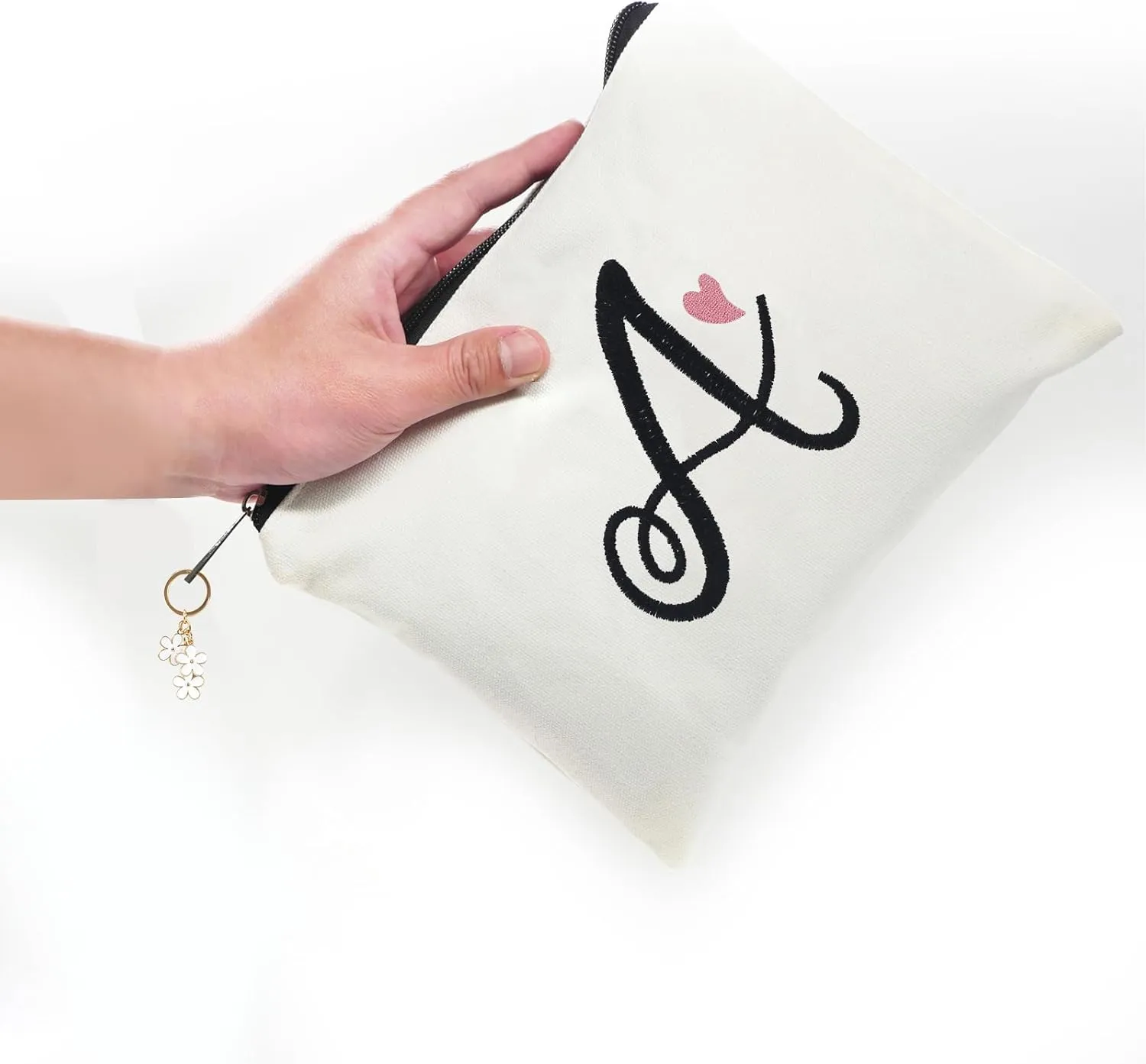 A-Z Embroidered letter combination cosmetic bagPersonalized Present Bag,cute Makeup Bag , Suitable for Wedding, Birthday, Holiday, is a Great Gift for Women, Mom, Teachers, Friends, Bridesmaids (H)