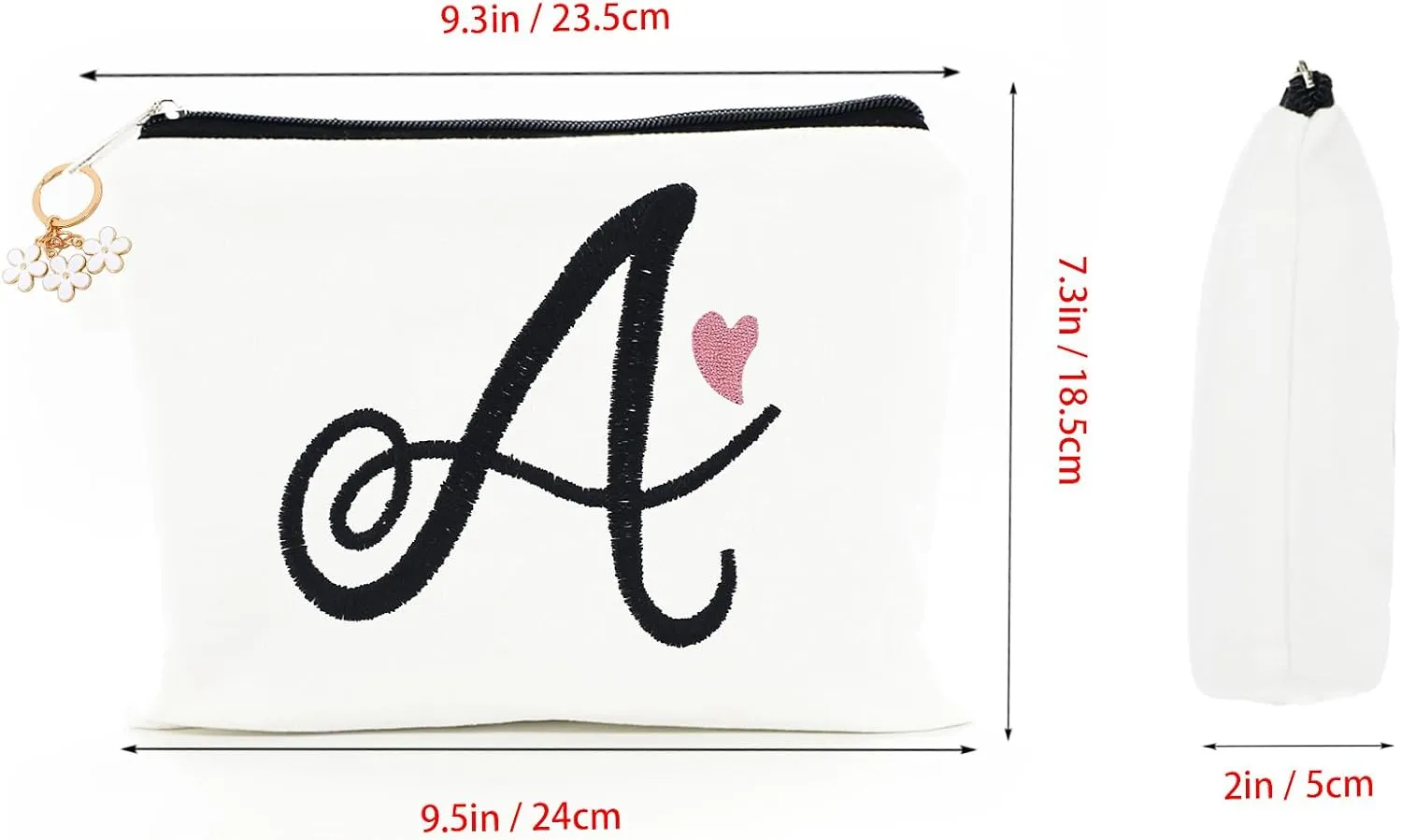 A-Z Embroidered letter combination cosmetic bagPersonalized Present Bag,cute Makeup Bag , Suitable for Wedding, Birthday, Holiday, is a Great Gift for Women, Mom, Teachers, Friends, Bridesmaids (H)