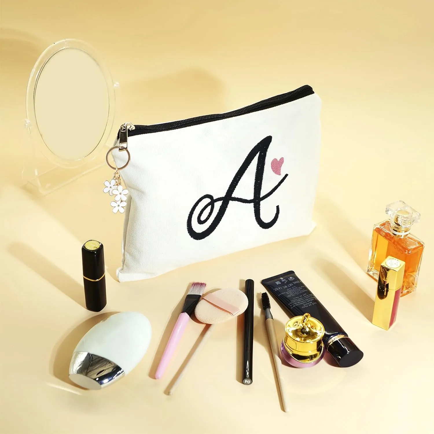 A-Z Embroidered letter combination cosmetic bagPersonalized Present Bag,cute Makeup Bag , Suitable for Wedding, Birthday, Holiday, is a Great Gift for Women, Mom, Teachers, Friends, Bridesmaids (H)
