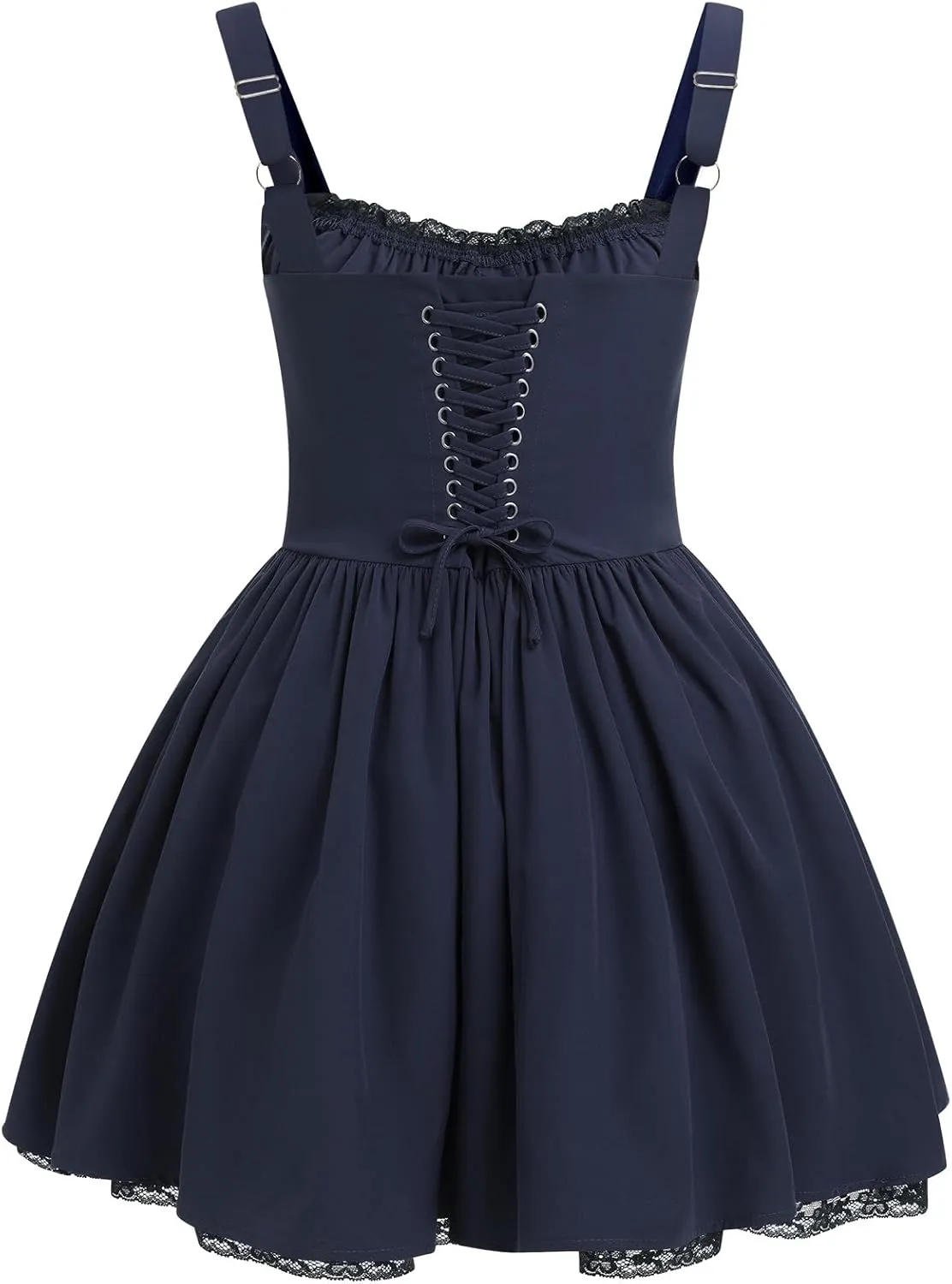 ABAFIP Women's Corset Mini Dress Spaghetti Straps Backless Lace up Low Cut Ruffle Short Dress Sundress