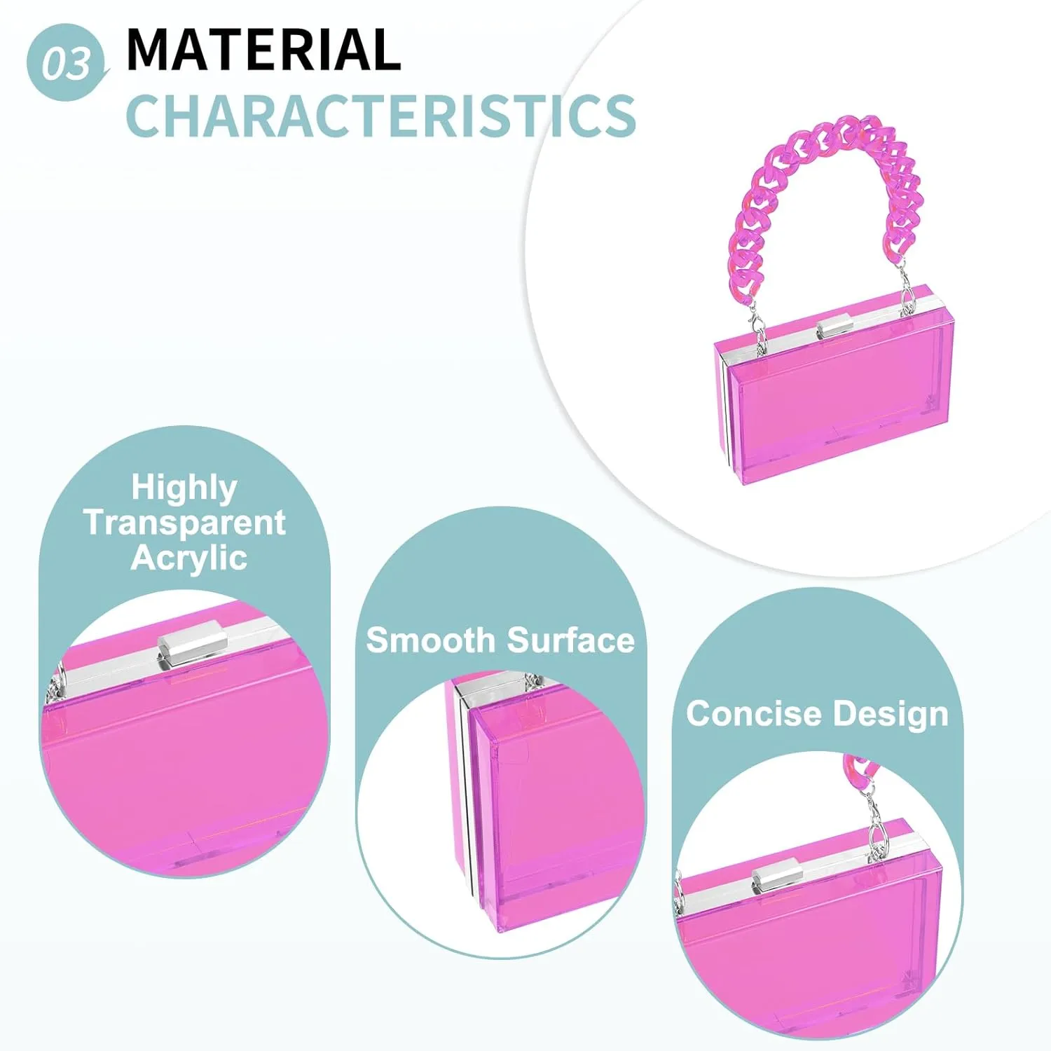 Acrylic Clear Evening Clutch Bag for Women, Shoulder Handbags Neon Hard Frame with Chains Party Purse for Wedding Prom Party (Purple, Silver)