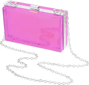 Acrylic Clear Evening Clutch Bag for Women, Shoulder Handbags Neon Hard Frame with Chains Party Purse for Wedding Prom Party (Purple, Silver)