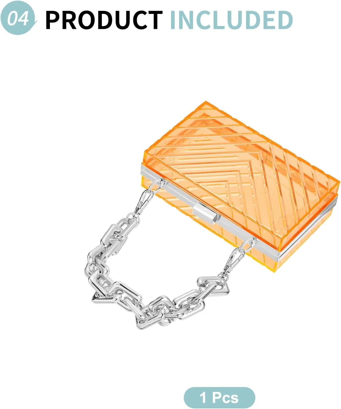 Acrylic Clear Evening Clutch Bag for Women, V-Design Handbags Neon Hard Frame with Chains Party Purse for Wedding Prom Party (Orange, Silver)