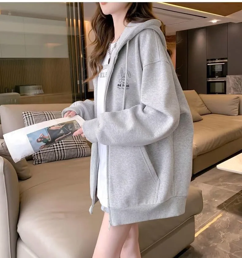 Acubi Oversized Full Zip Sweatshirts for Women Cute Graphic Drawstring Hoodies Punk Harajuku Jackets with Pockets