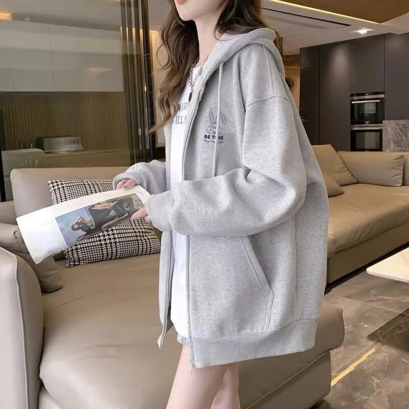 Acubi Oversized Full Zip Sweatshirts for Women Cute Graphic Drawstring Hoodies Punk Harajuku Jackets with Pockets