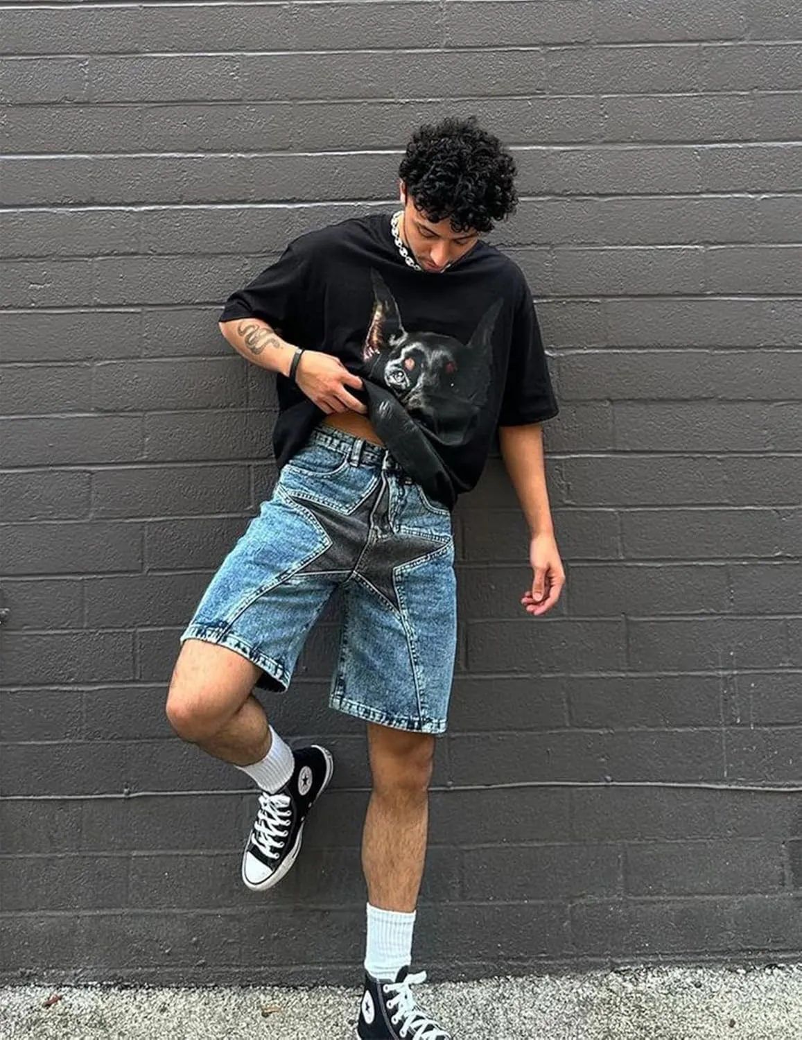 Aelfric Eden Unisex Star Patchwork Jorts Women Denim Shorts Men y2k Casual Baggy Streetwear Jeans Shorts