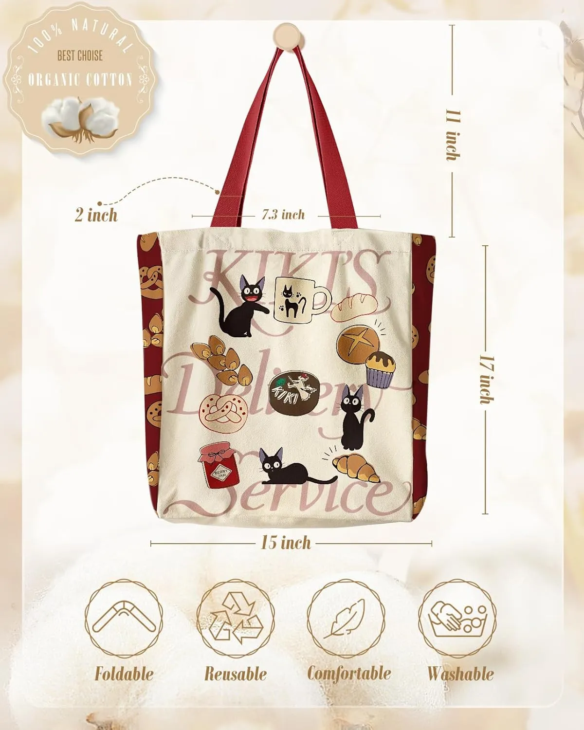 Aesthetic Heavy Canvas Tote Bag - with Pocket for Women Large Size 14''16''3.5'' Cloth Cotton Bags for Shopping