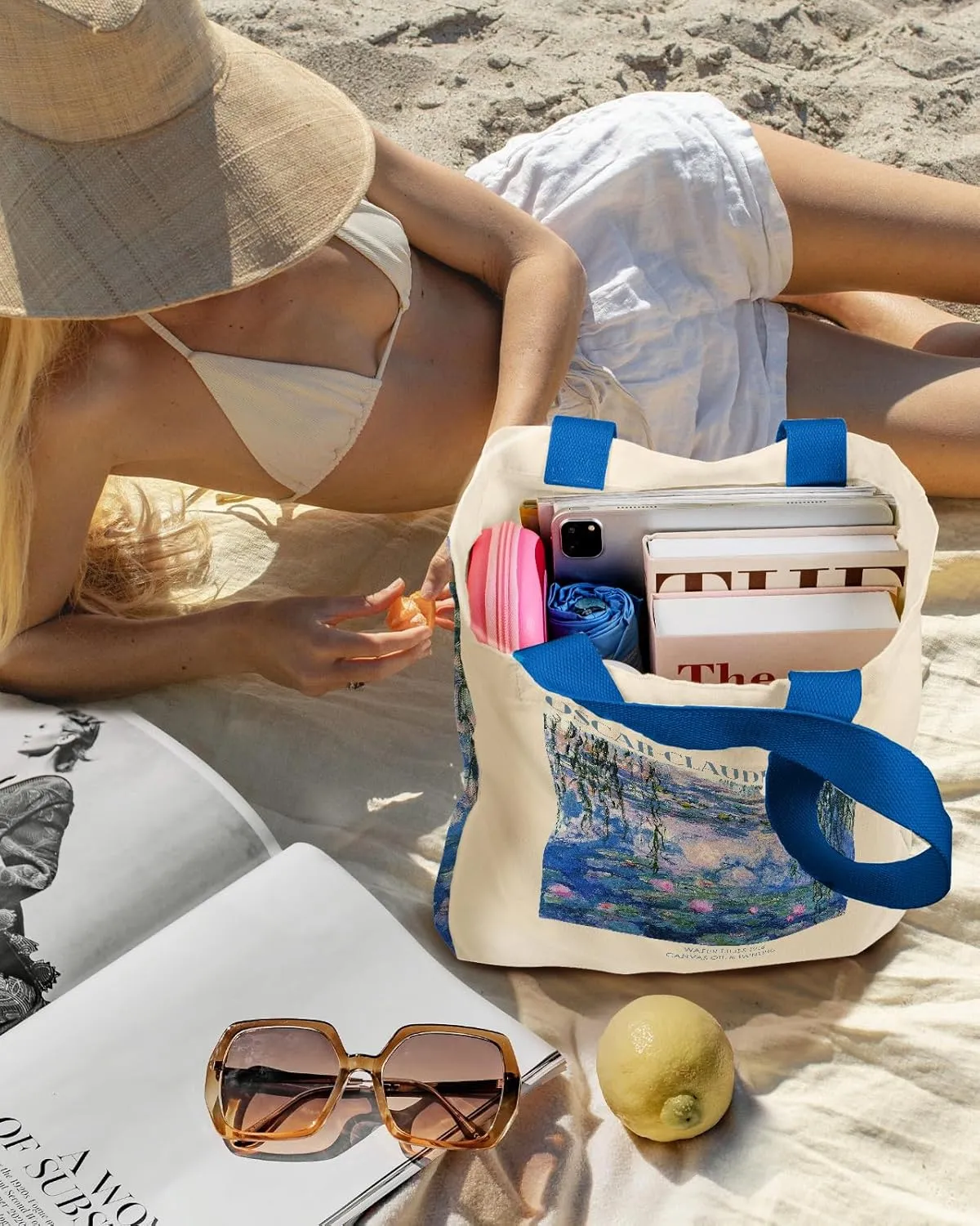 Aesthetic Heavy Canvas Tote Bag - with Pocket for Women Large Size 14''16''3.5'' Cloth Cotton Bags for Shopping