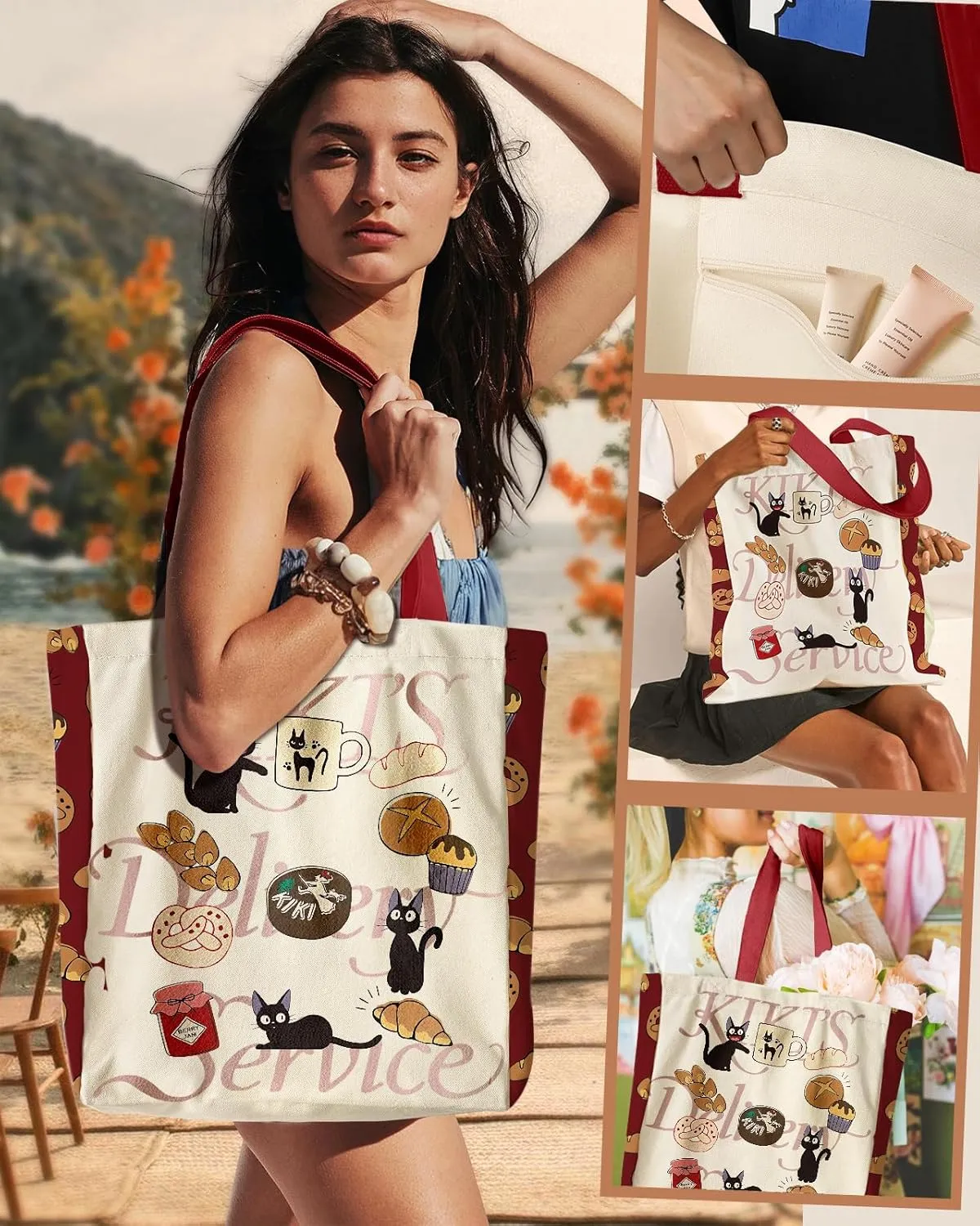 Aesthetic Heavy Canvas Tote Bag - with Pocket for Women Large Size 14''16''3.5'' Cloth Cotton Bags for Shopping
