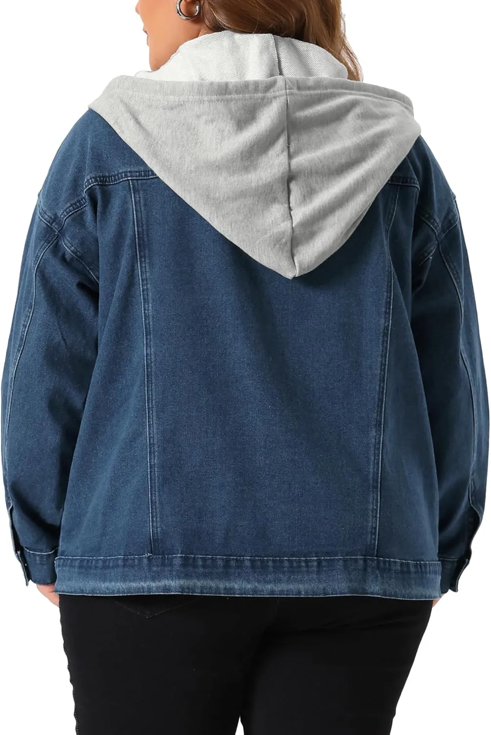 Agnes Orinda Women's Plus Size Denim Jacket with Detachable Hood Oversized Jean Shacket Jackets with Pockets