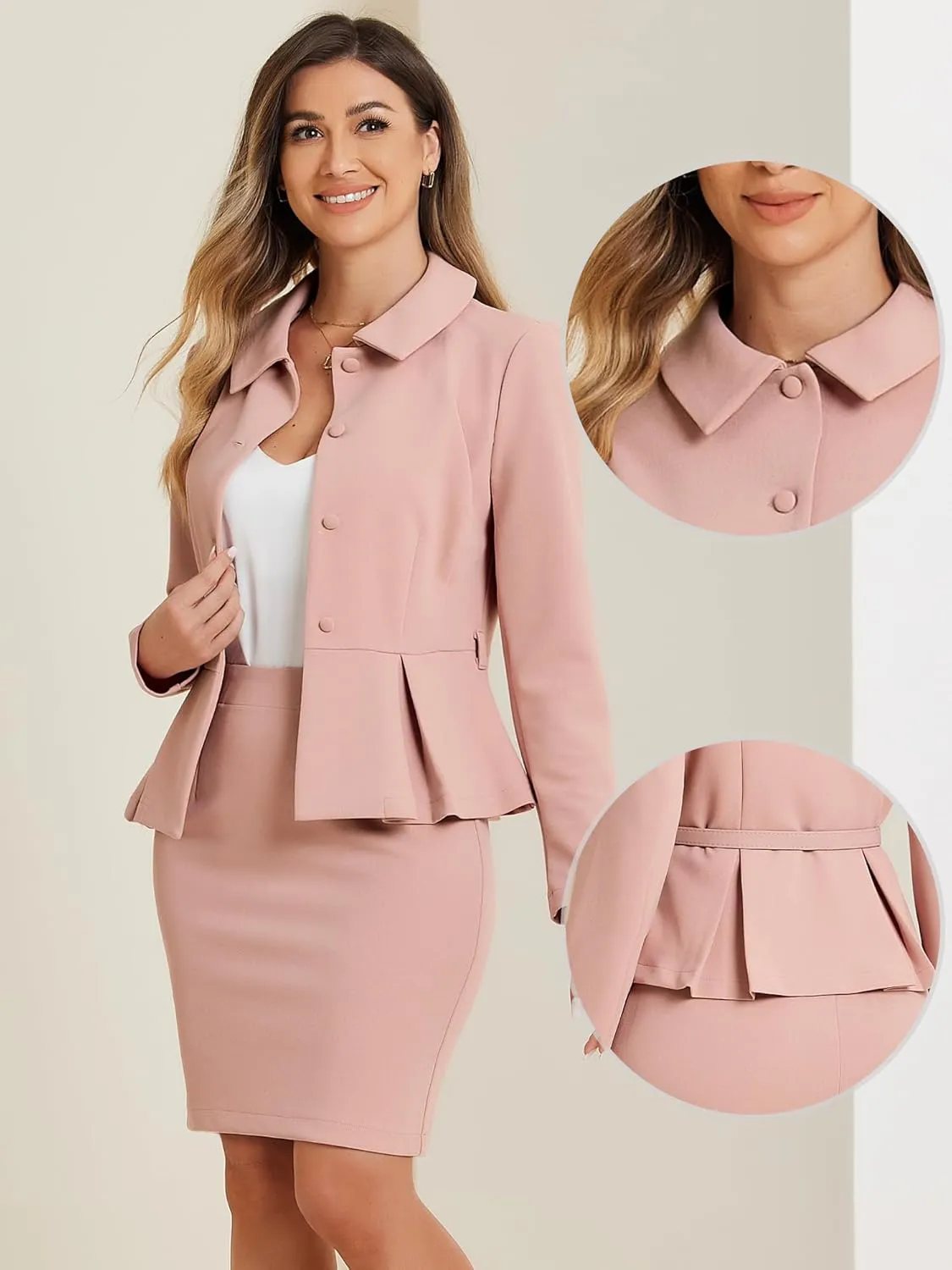 Allegra K Two Pieces Suits for Women's Business Peplum Blazer Jacket Mini Pencil Skirt Sets