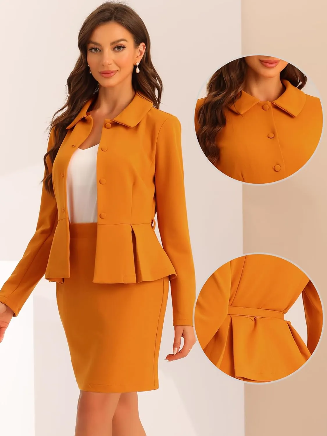 Allegra K Two Pieces Suits for Women's Business Peplum Blazer Jacket Mini Pencil Skirt Sets
