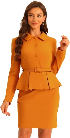 Allegra K Two Pieces Suits for Women's Business Peplum Blazer Jacket Mini Pencil Skirt Sets