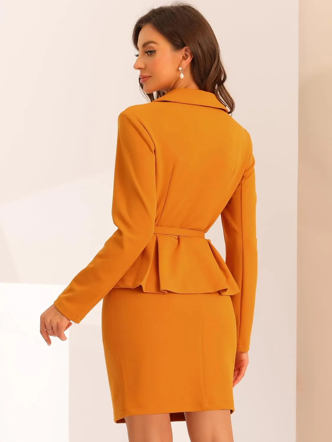 Allegra K Two Pieces Suits for Women's Business Peplum Blazer Jacket Mini Pencil Skirt Sets