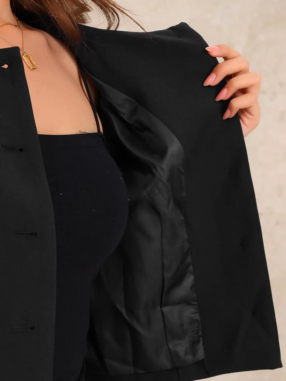 Allegra K Work Office Jacket for Women's 3/4 Sleeve Collarless Pockets Button Down Cropped Jackets
