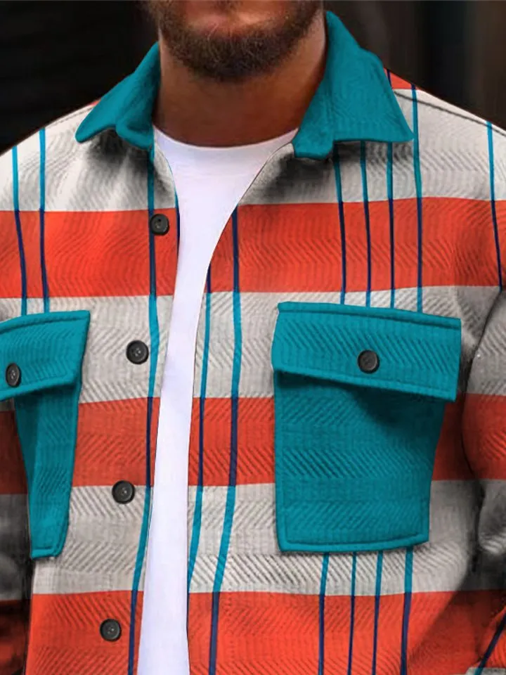 Alohadaddy Geometry Retro Corduroy 3D Digital Printing Casual Long Sleeve Shirt Jacket Thickened Lengthened