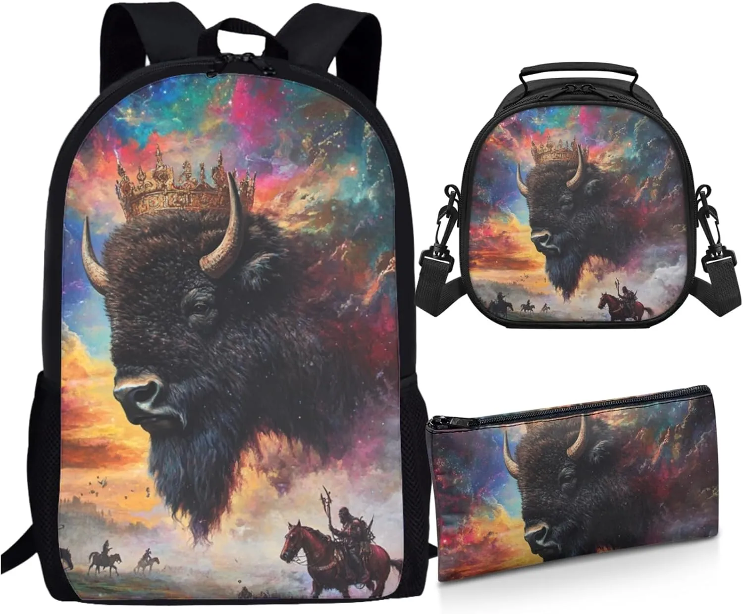 AmzPrint American Eskimo Dog School Backpack And Lunch Box Bags For Students Girls Boys Junior High School 3 Pcs Backpack Set
