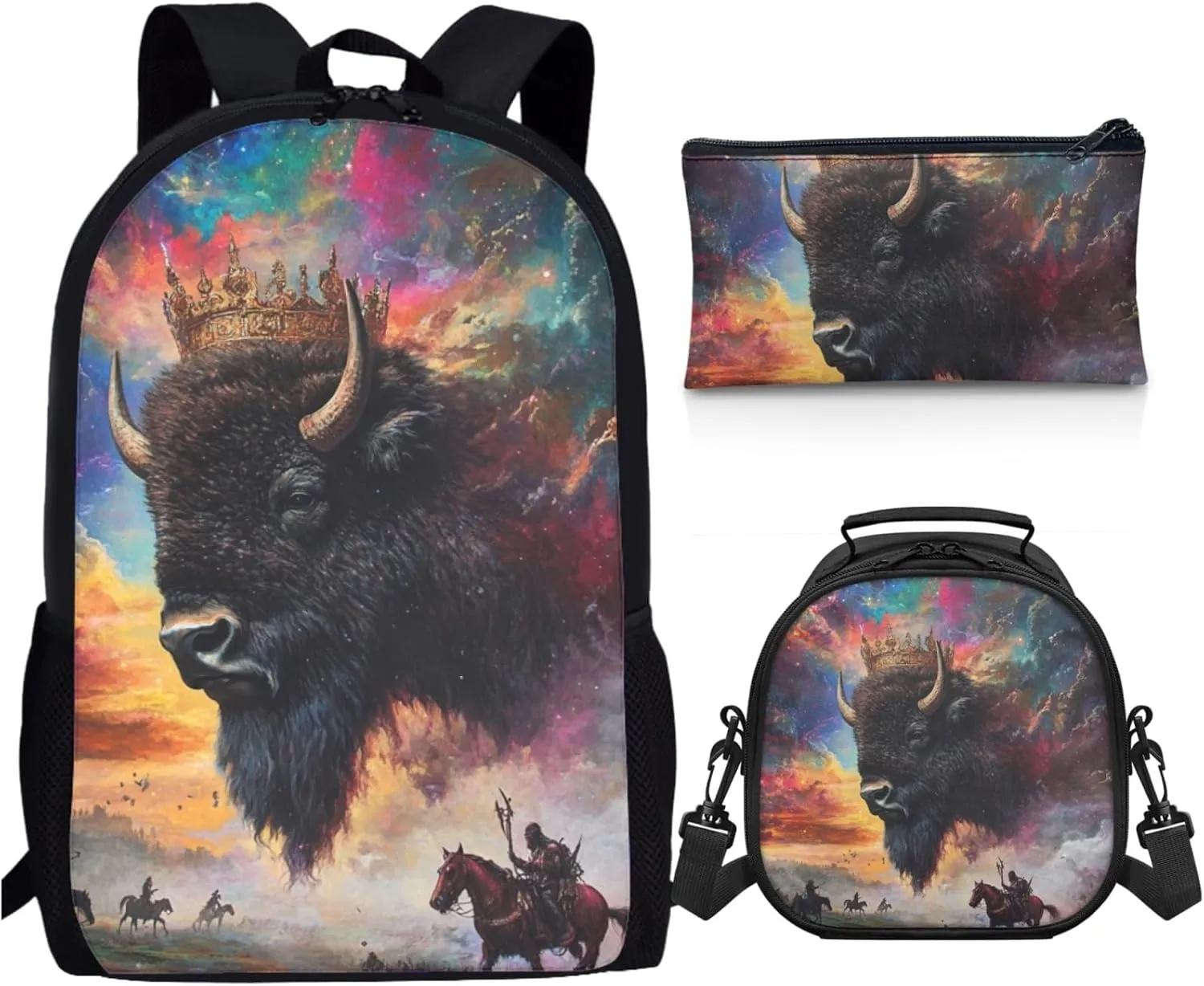 AmzPrint American Eskimo Dog School Backpack And Lunch Box Bags For Students Girls Boys Junior High School 3 Pcs Backpack Set