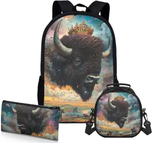 AmzPrint American Eskimo Dog School Backpack With Lunch Box Bags For Students Girls Boys Middle School 3 In 1 Backpack Set