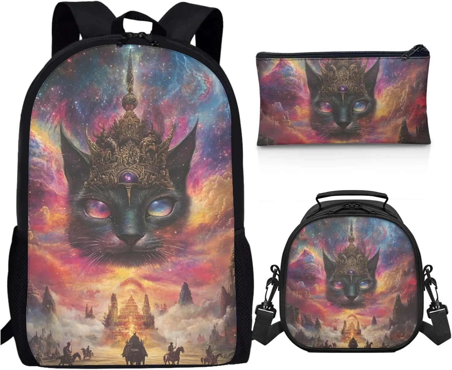 AmzPrint Balinese Cat Backpack And Lunch Box Bags Set For Boys Junior High School 3-Piece Backpack Set