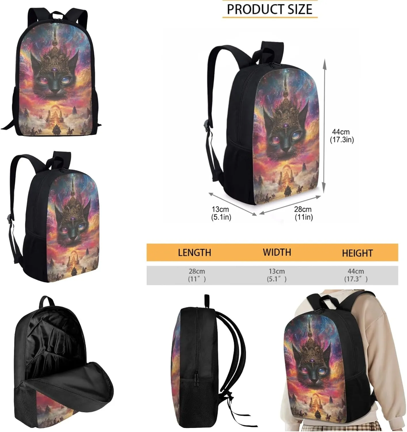 AmzPrint Balinese Cat Backpack And Lunch Box Bags Set For Boys Junior High School 3-Piece Backpack Set