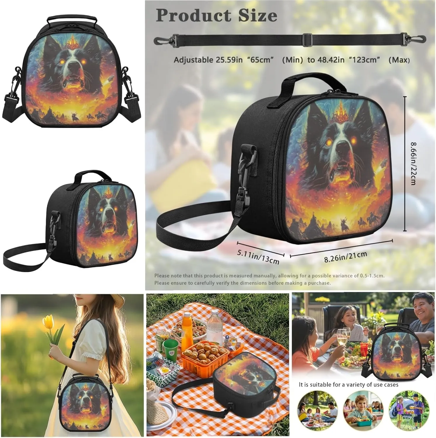 AmzPrint Border Collie Dog School Bag With Lunch Box Bags For Boys Elementary School 3Pcs Backpack Set