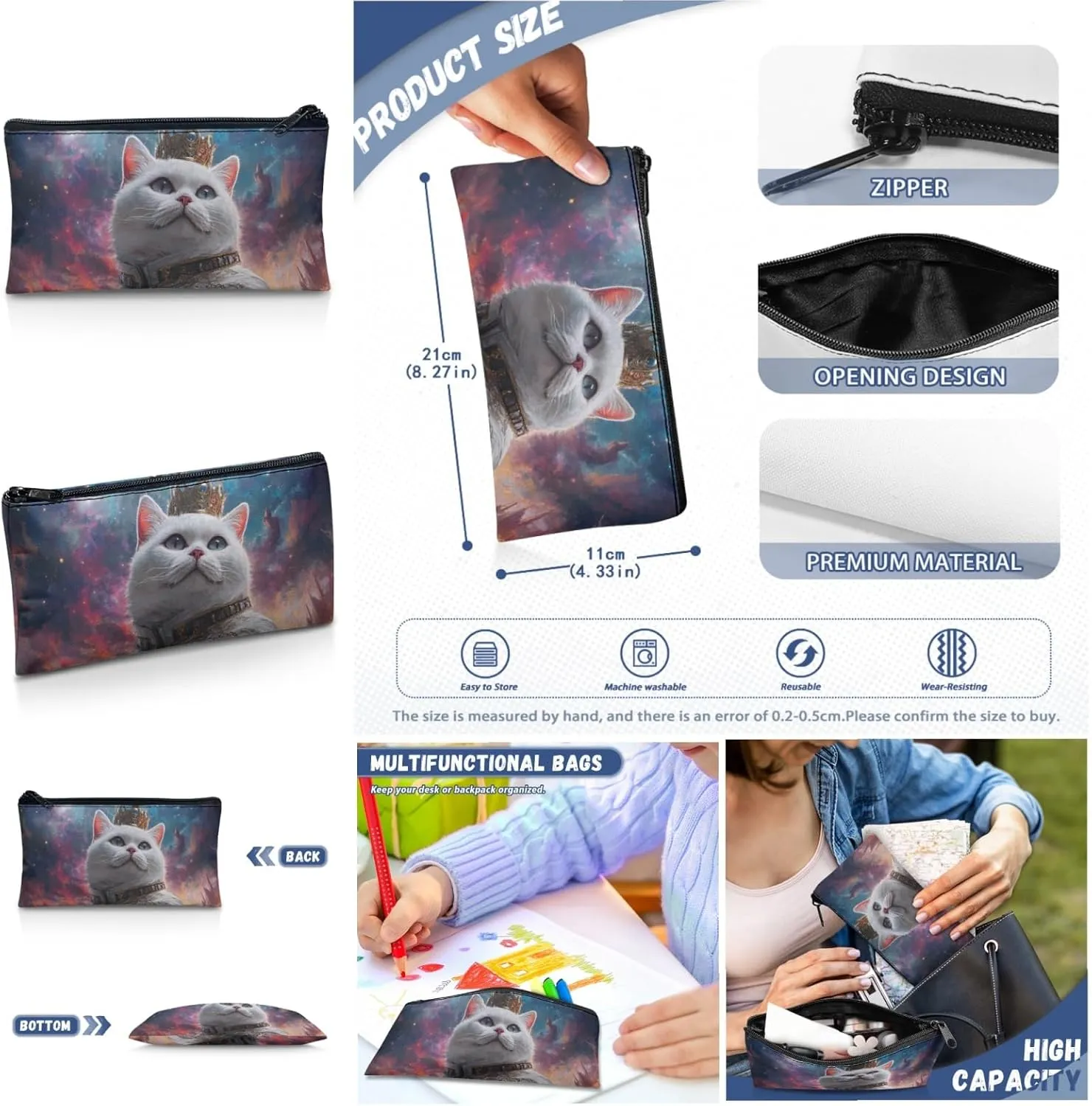AmzPrint British Shorthair Cat School Backpack And Lunch Box Bags For Boys Primary School 3 Pcs Backpack Set