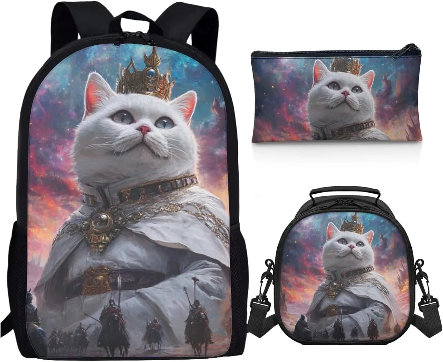AmzPrint British Shorthair Cat School Backpack And Lunch Box Bags For Boys Primary School 3 Pcs Backpack Set