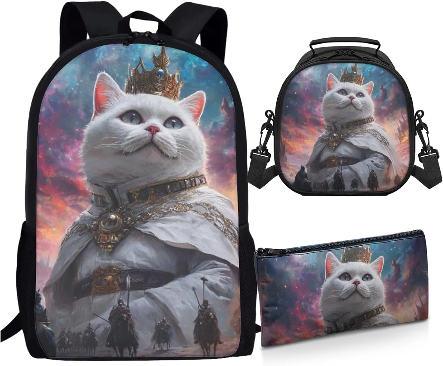 AmzPrint British Shorthair Cat School Backpack And Lunch Box Bags For Boys Primary School 3 Pcs Backpack Set