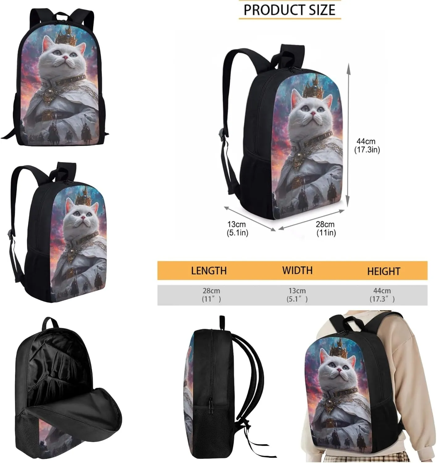 AmzPrint British Shorthair Cat School Backpack And Lunch Box Bags For Boys Primary School 3 Pcs Backpack Set