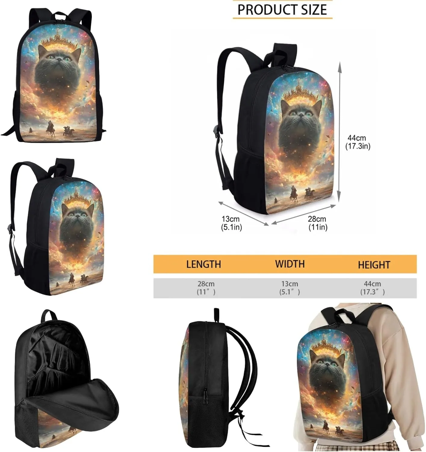 AmzPrint British Shorthair Cat School Backpack And Lunch Box Bags Set For Girls Preschool 3-In-1 Backpack Set