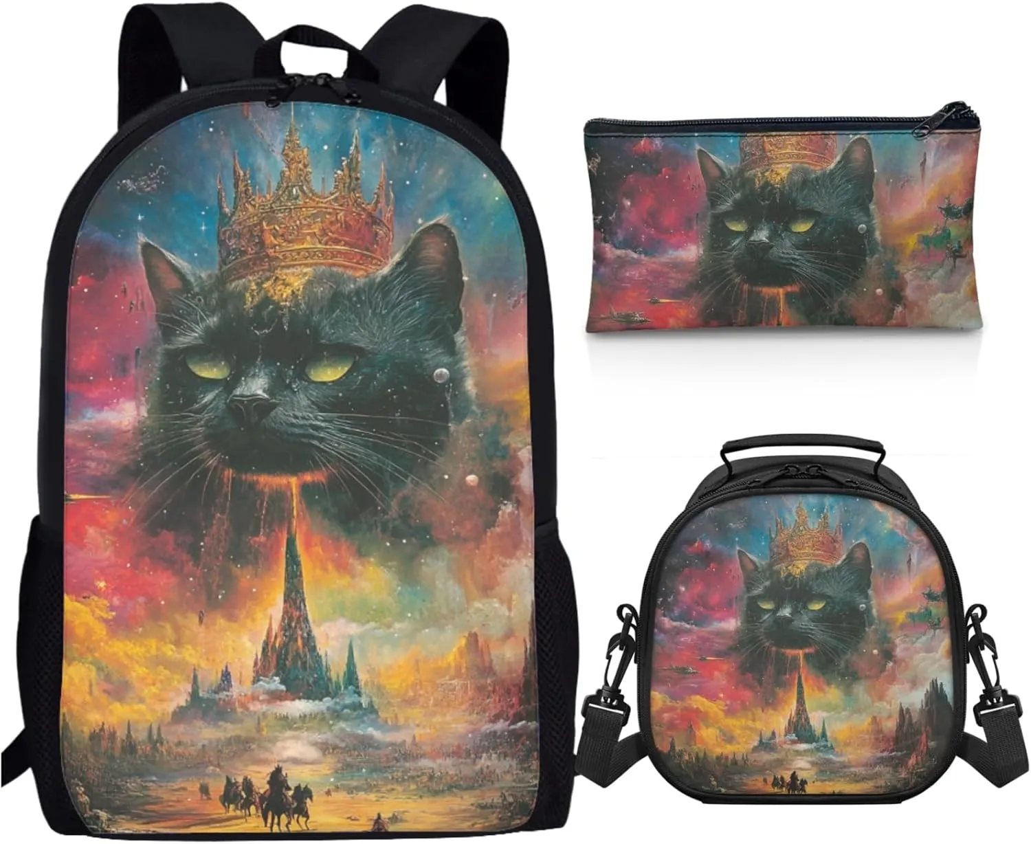 AmzPrint Burmese Cat School Backpack Matching Lunch Box Bags Combo For Boys Junior High School 3Pc Backpack Set
