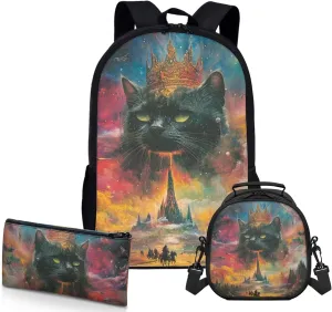AmzPrint Burmese Cat School Backpack Matching Lunch Box Bags Combo For Boys Junior High School 3Pc Backpack Set