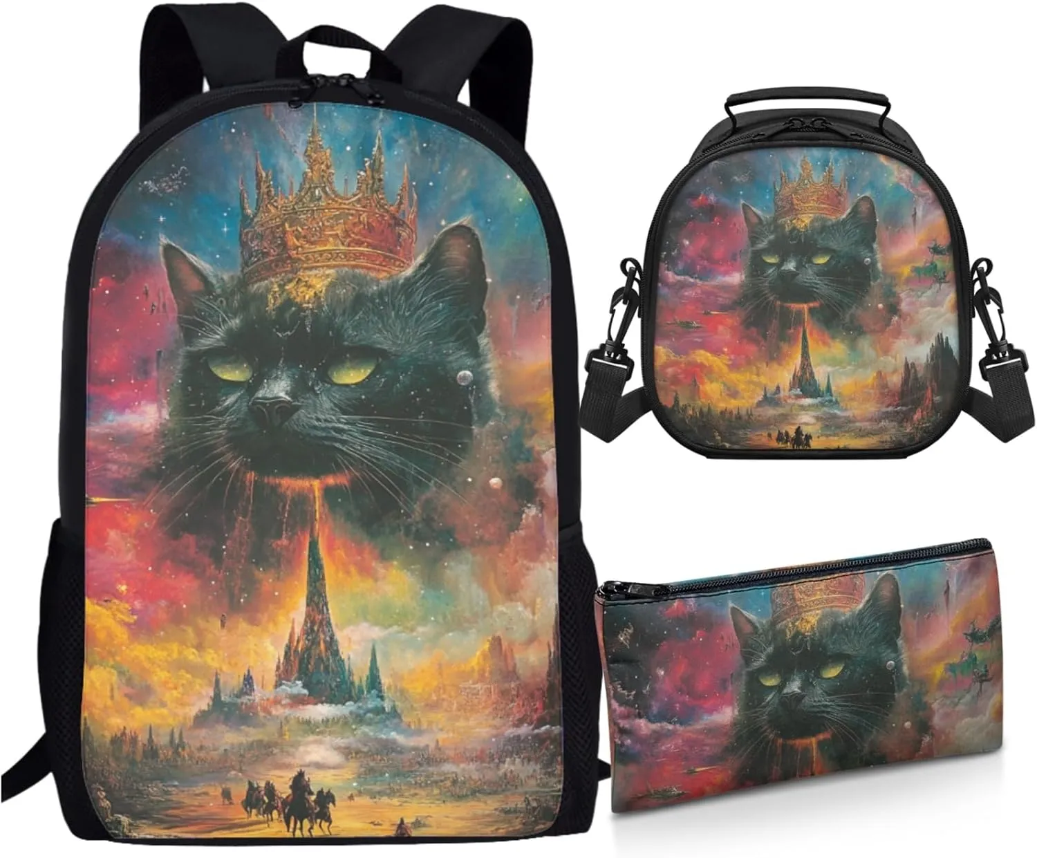 AmzPrint Burmese Cat School Backpack Matching Lunch Box Bags Combo For Boys Junior High School 3Pc Backpack Set