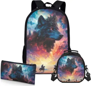 AmzPrint Czechoslovakian Wolfdog Dog Bookbag Matching Lunch Box Bags Sets For Boys High School 3-Piece Backpack Set