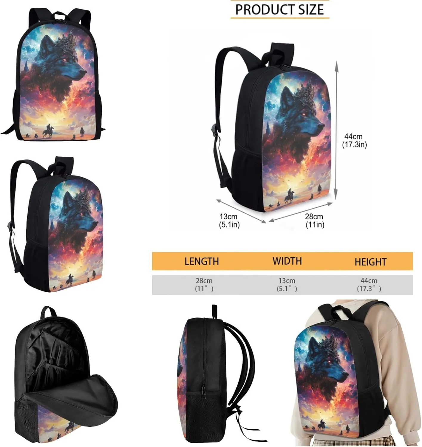 AmzPrint Czechoslovakian Wolfdog Dog Bookbag Matching Lunch Box Bags Sets For Boys High School 3-Piece Backpack Set