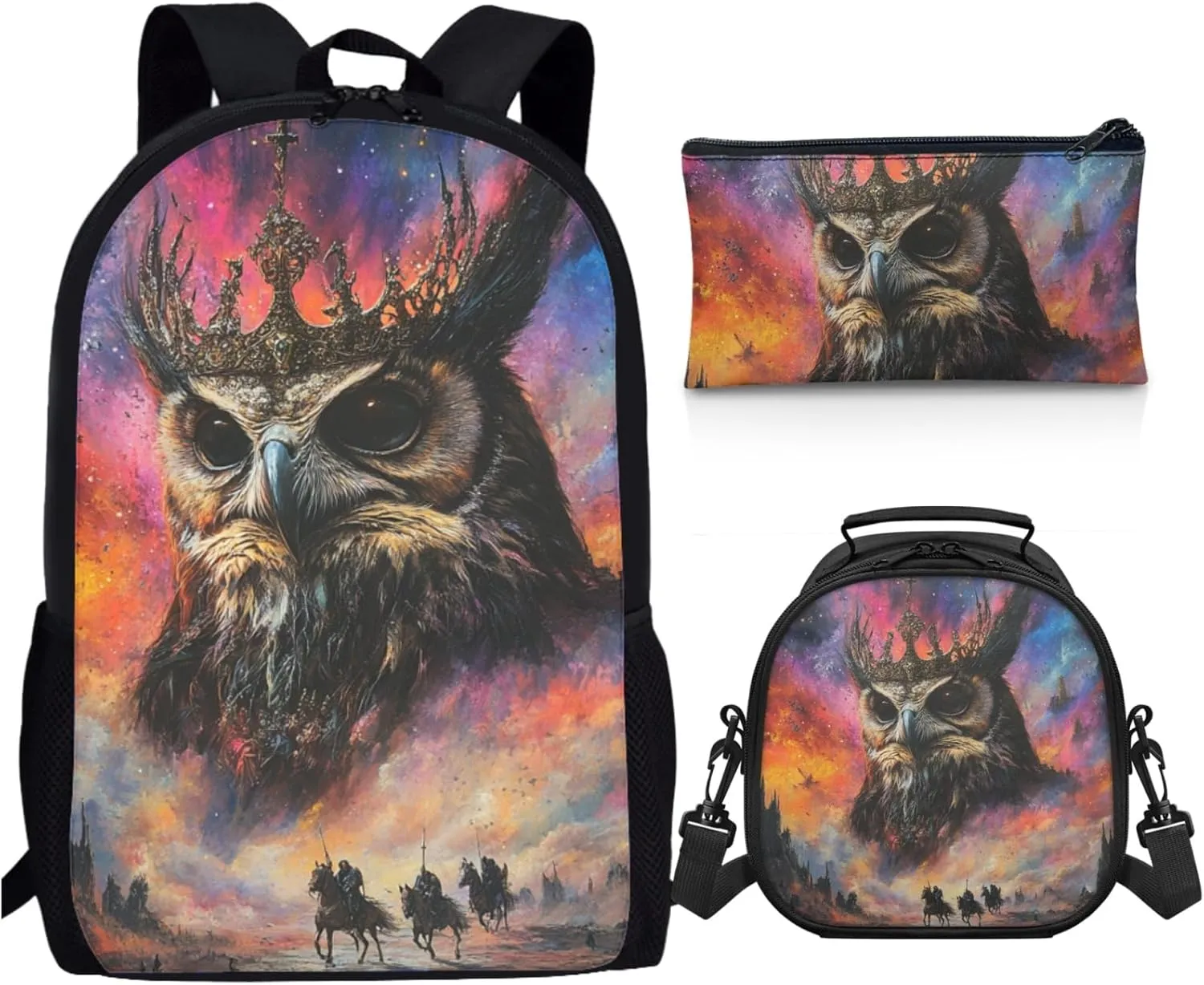 AmzPrint Eurasian Wolf School Backpacks Matching Lunch Box Bags Sets For Boys Preschool 3Pc Backpack Set