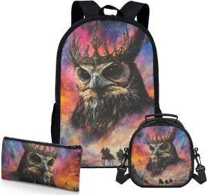 AmzPrint Eurasian Wolf School Backpacks Matching Lunch Box Bags Sets For Boys Preschool 3Pc Backpack Set