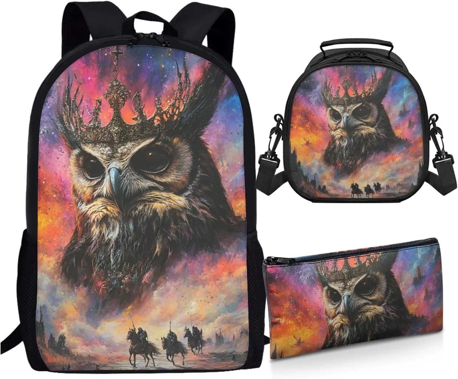 AmzPrint Eurasian Wolf School Backpacks Matching Lunch Box Bags Sets For Boys Preschool 3Pc Backpack Set