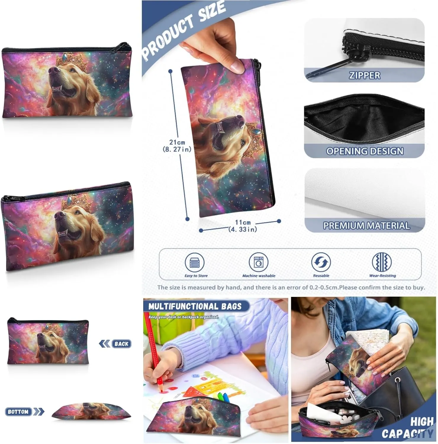 AmzPrint Golden Retriever Dog School Backpacks And Lunch Box Bags For Boys Middle School 3-In-1 Backpack Set