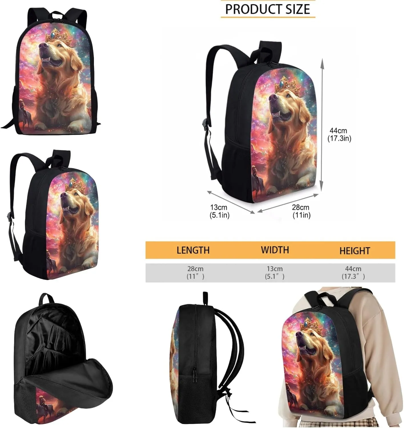 AmzPrint Golden Retriever Dog School Backpacks And Lunch Box Bags For Boys Middle School 3-In-1 Backpack Set