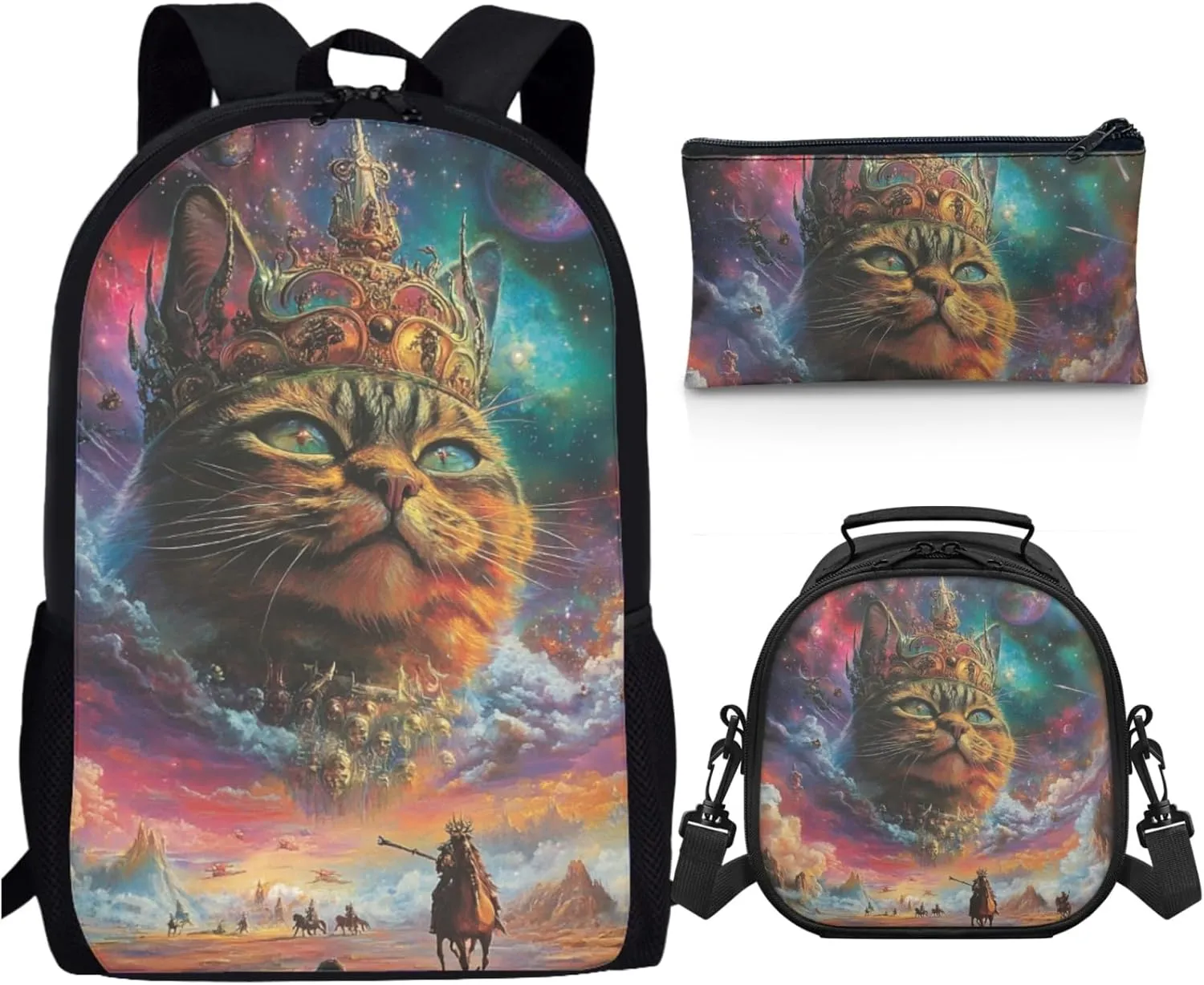 AmzPrint Toyger Cat Bookbag And Lunch Box Bags Combo For Girls Elementary School 3Pcs Backpack Set Back To School Bag Gifts