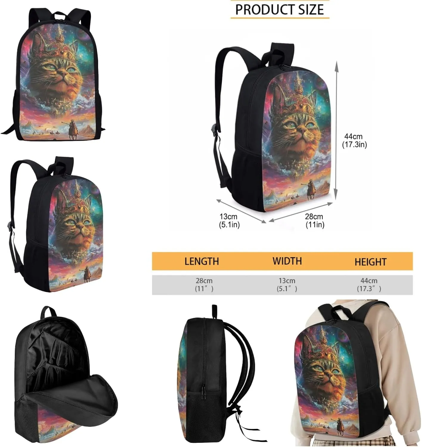 AmzPrint Toyger Cat Bookbag And Lunch Box Bags Combo For Girls Elementary School 3Pcs Backpack Set Back To School Bag Gifts
