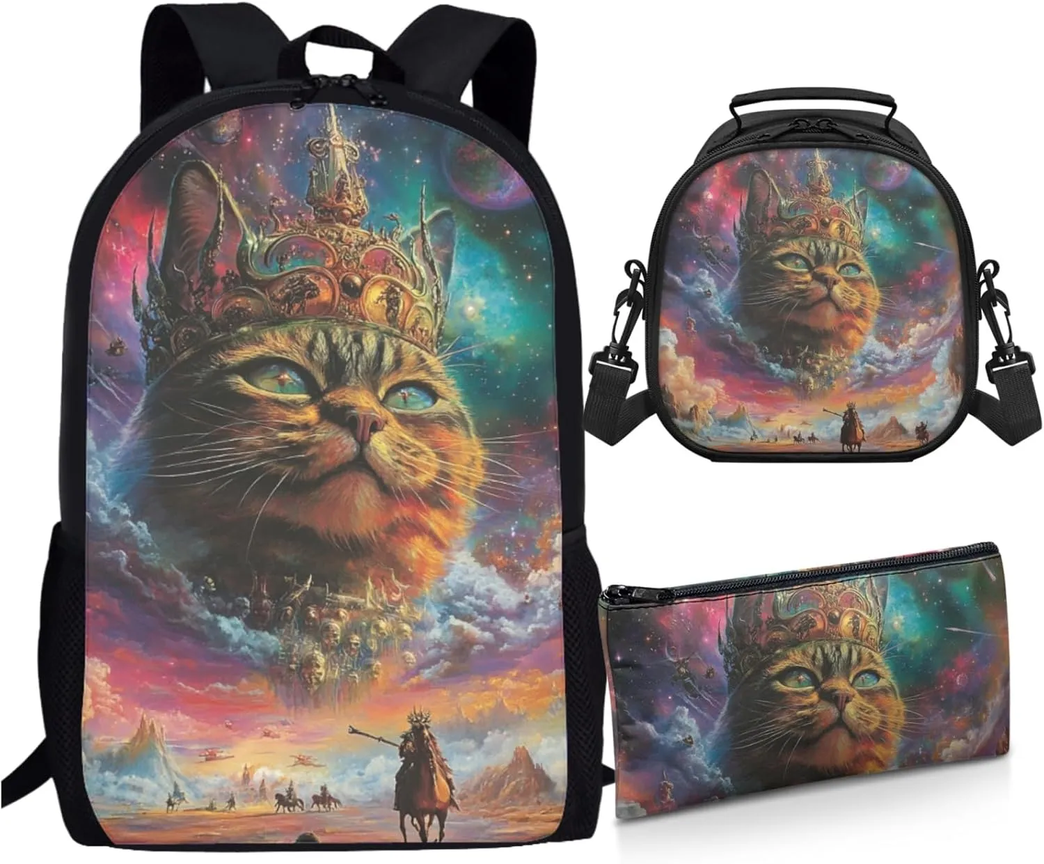 AmzPrint Toyger Cat Bookbag And Lunch Box Bags Combo For Girls Elementary School 3Pcs Backpack Set Back To School Bag Gifts