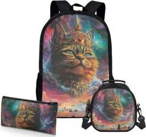AmzPrint Toyger Cat Bookbag And Lunch Box Bags Combo For Girls Elementary School 3Pcs Backpack Set Back To School Bag Gifts
